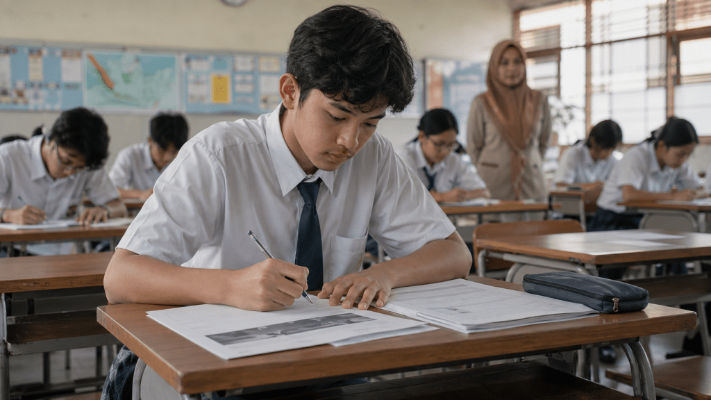Siswa Indonesia mengikuti asesmen literasi membaca di sekolah