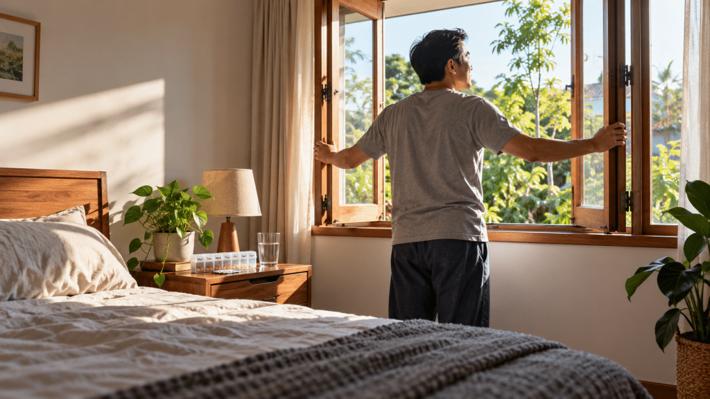 Ternyata Kontak Erat Pasien TBC Tanpa Gejala Dapat Terapi Pencegahan 10 Anggota keluarga membuka lebar jendela kamar tidur rumah untuk memastikan sirkulasi udara dan sinar matahari masuk optimal.